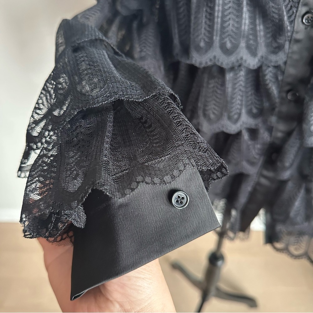 🖤Victorian Gothic Lace Ruffle Blouse | Sheer Black Romantic Tiered Top Size M - Picture 12 of 14